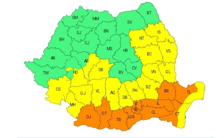 Cod portocaliu de caniculă în 16 judeţe şi în Capitală, pe parcursul zilei de marţi