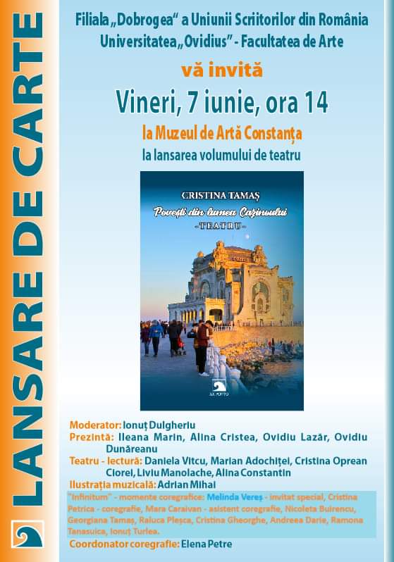 La Muzeul de Artă Constanța, va fi lansat volumul de teatru „Povești din lumea Cazinoului”, semnat Cristina Tamaș