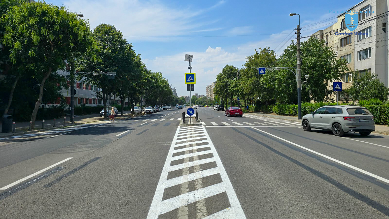 CONSTANȚA: Trecere de pietoni cu scuar pe strada Dezrobirii, la intersecția cu strada Eduard Caudella