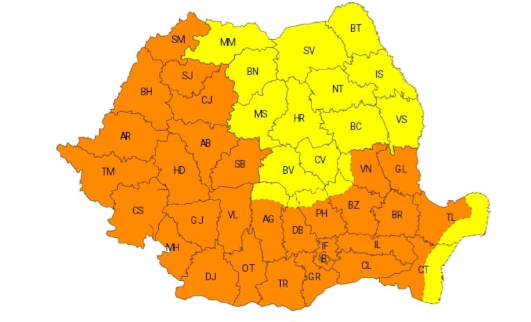 Zona continentală a Dobrogei va fi joi, sub Cod portocaliu de caniculă şi disconfort termic accentuat