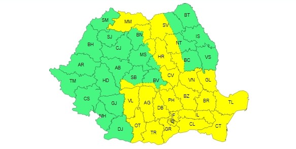 Jumătate din țară, sub COD GALBEN de averse însemnate cantitativ și vijelii