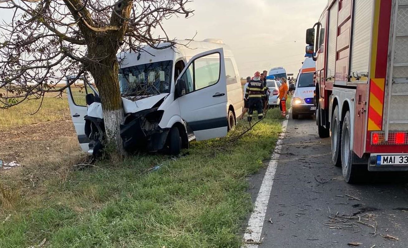 Județul CONSTANȚA: Microbuz cu cinci pasageri, intrat într-un copac