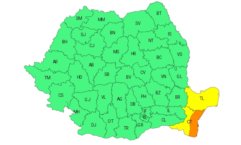 Dobrogea, sub avertizări meteorologice de averse torențiale şi instabilitate atmosferică