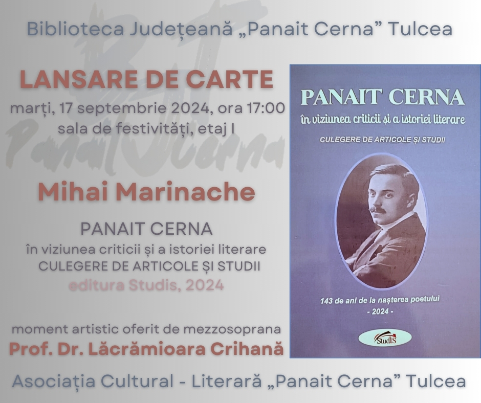 TULCEA: O lansare de carte va avea loc la Biblioteca Judeţeană „Panait Cerna”