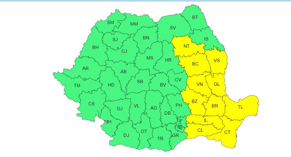 CONSTANȚA și TULCEA: O nouă avertizare COD GALBEN de ploi