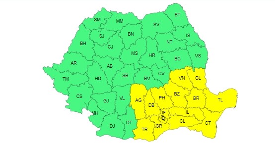 DOBROGEA, sub COD GALBEN de ploi însemnate cantitativ