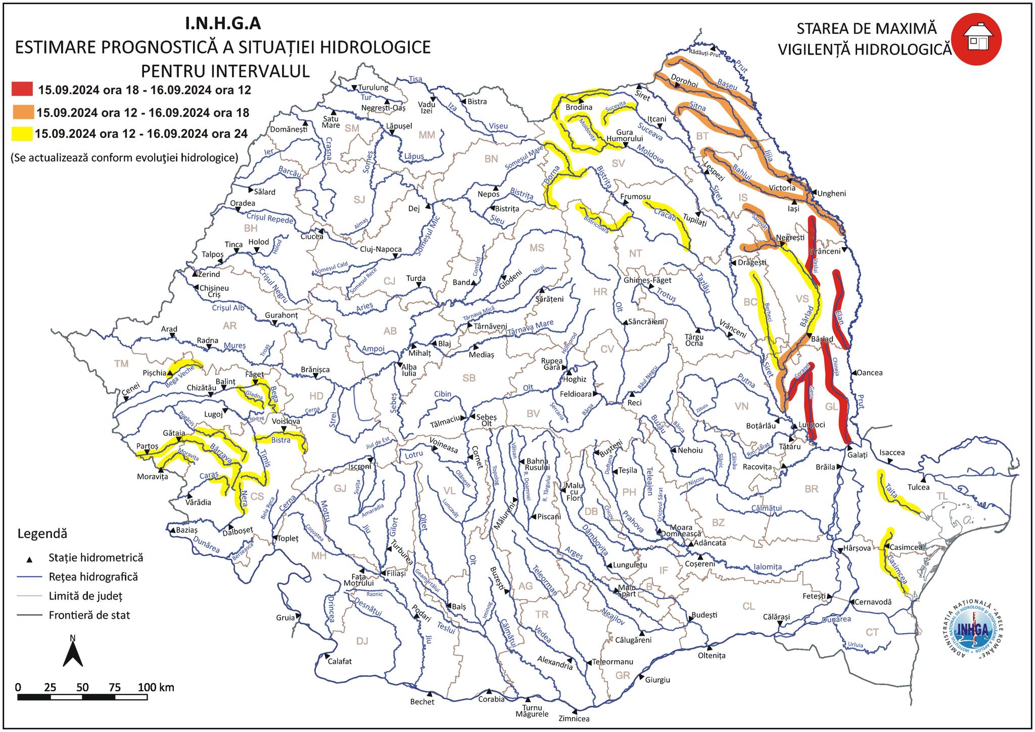Hidrologii au emis noi avertizări de inundații și viituri, în 13 bazine hidrografice din țară