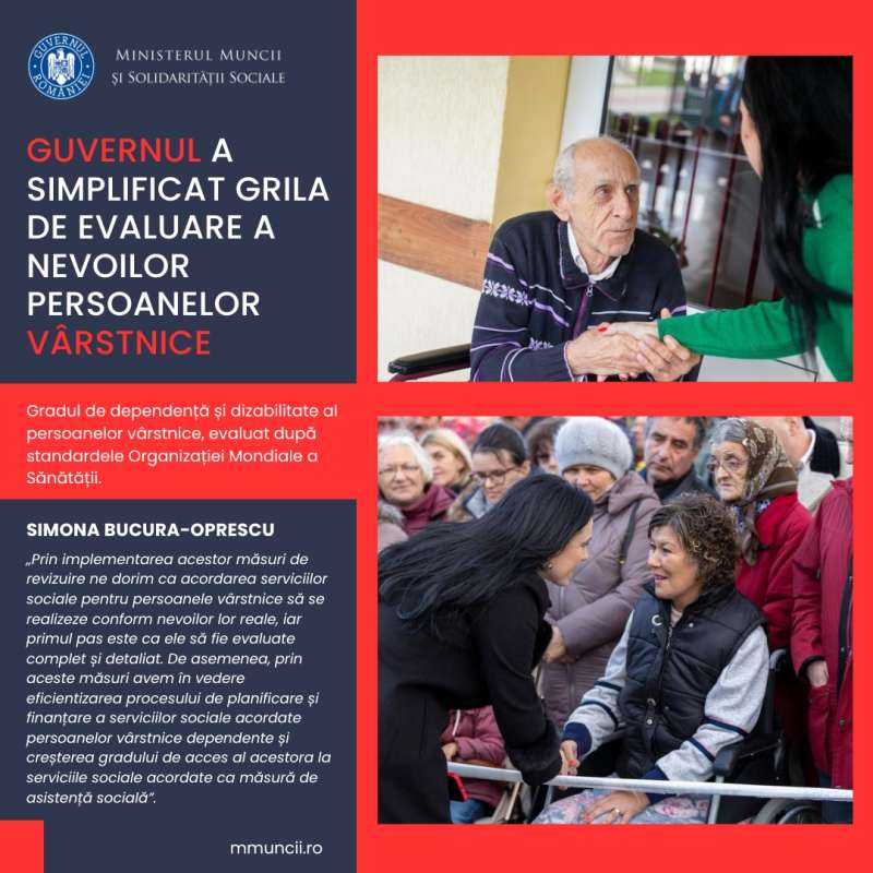 Ministerul Muncii: Grila naţională de evaluare a nevoilor persoanelor vârstnice, revizuită după 24 de ani