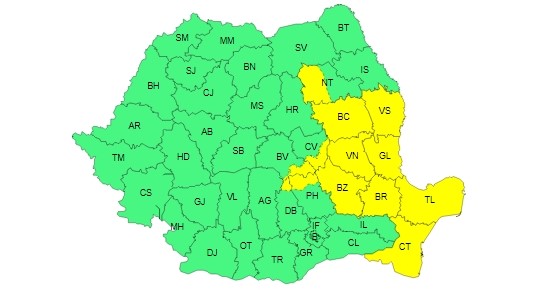 Un nou COD GALBEN de averse torențiale în Dobrogea