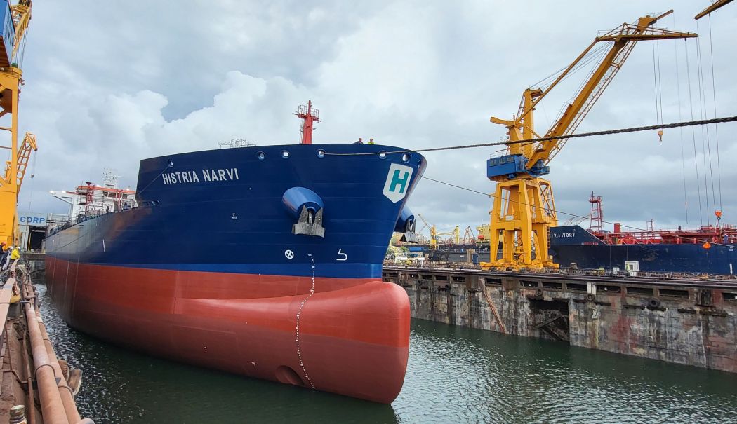 Botezul tancului petrolier „Histria Narvi”, la Șantierul Naval Constanța