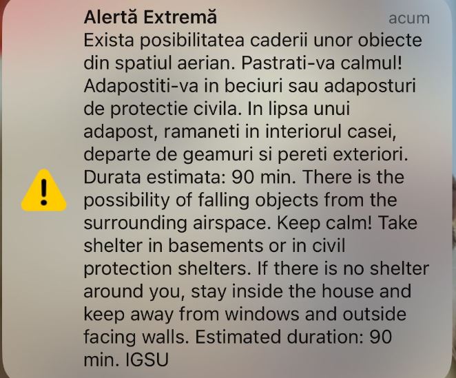 TULCEA: Alertă aeriană în zona de nord a judeţului. A fost emis un mesaj RO Alert