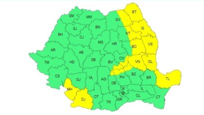 Avertizări COD GALBEN de vânt puternic în Dobrogea și ninsori viscolite la munte