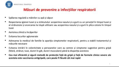 Ministerul Sănătății a introdus starea de ALERTĂ epidemiologică pentru limitarea răspândirii infecțiilor respiratorii, inclusiv a gripei