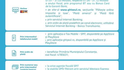 CONSTANȚA: Modalități de plată a taxelor datorate bugetului local