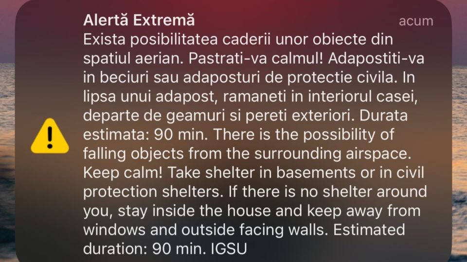 TULCEA: Noi mesaje RO-Alert din cauza dronelor în zona de nord-est a județului