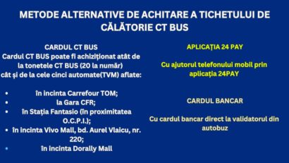 Metode alternative de achitare a tichetului de călătorie cu autobuzele CT BUS