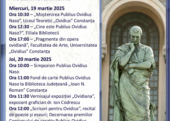 La Biblioteca Județeană „Ioan N. Roman” Constanța începe Festivalul Publius Ovidius Naso