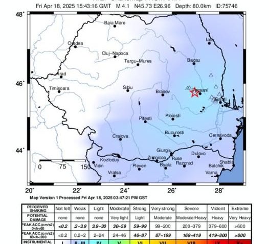 Cutremur de intensitate medie în zona seismică Vrancea