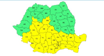 CONSTANȚA/TULCEA: COD GALBEN – averse torențiale, frecvente descărcări electrice, vijelii și căderi de grindină