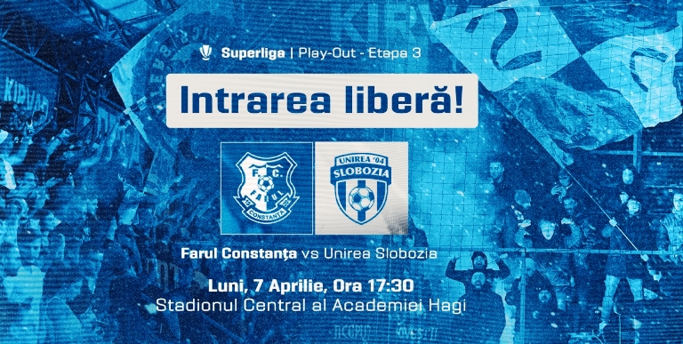 Spectatorii vor avea intrarea liberă la meciul Farul – Unirea Slobozia