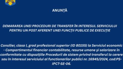 Instituția Prefectului – Județul Constanța: Procedură de transfer în interesul serviciului, pentru ocuparea unui post aferent unei funcţii publice de execuţie