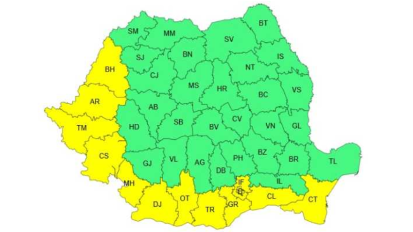 Județul CONSTANȚA sub incidența unui cod GALBEN