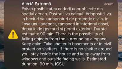 Mesaj RO-ALERT pentru zona de nord a județului TULCEA