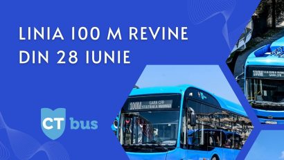 Din 28 iunie, revine linia 100M. Traseul rămâne neschimbat