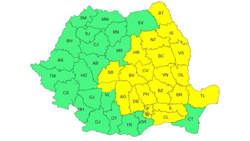 Cod galben de averse torențiale în jumătate de țară, marți; Cod roșu de caniculă în București și alte șase județe