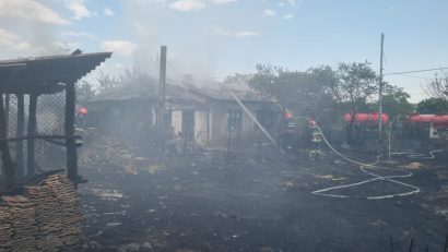Județul TULCEA: Pompierii intervin pentru lichidarea unui incendiu de vegetație care a cuprins anexele a trei gospodării nelocuite