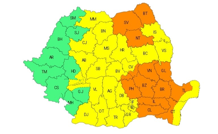 Dobrogea continentală, sub avertizare meteorologică Cod portocaliu de instabilitate atmosferică accentuată