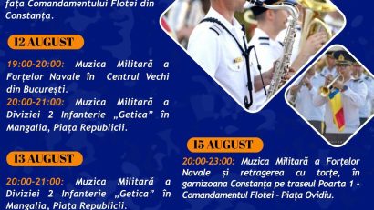 Programul concertelor susținute de formații de muzică militară, pe litoral și în București