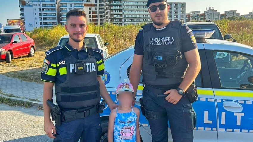 O fetiță de 6 ani, dispărută de pe o plajă din Năvodari, găsită de jandarmii constănțeni