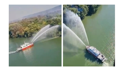 TULCEA: Misiunea de stingere a incendiului din zona Chilia Veche, sprijinită de o navă multirol