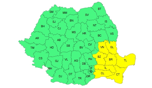 COD GALBEN de vânt puternic, în Dobrogea, până joi seara