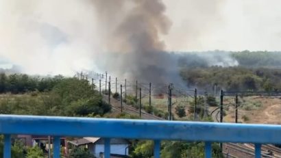 Trafic feroviar oprit între Medgidia și Mircea Vodă, din cauza incendiului de vegetație din zonă