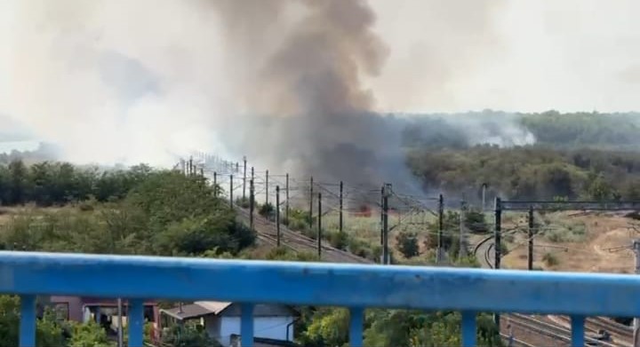 Trafic feroviar oprit între Medgidia și Mircea Vodă, din cauza incendiului de vegetație din zonă