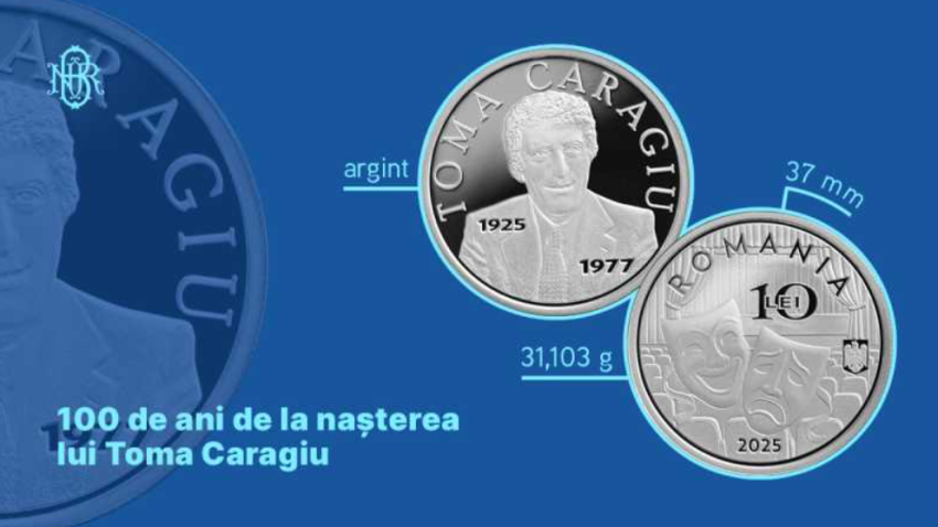 BNR lansează luni o monedă din argint cu tema 100 de ani de la nașterea lui Toma Caragiu