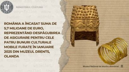 România a încasat 5,7 milioane de euro, reprezentând despăgubirea de asigurare pentru cele patru bunuri culturale furate din Muzeul Drents