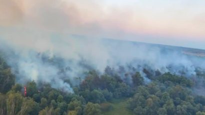 FOTO-VIDEO | TULCEA: Pompierii continuă lupta cu flăcările în zona Sireasa din Delta Dunării