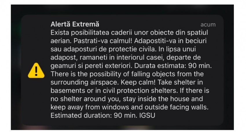 TULCEA: Un nou mesaj RO-Alert pentru populația din nordul județului