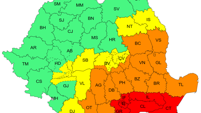 ANM a actualizat CODUL ROȘU pentru județul CONSTANȚA. 120…140 l/mp, precipitații!