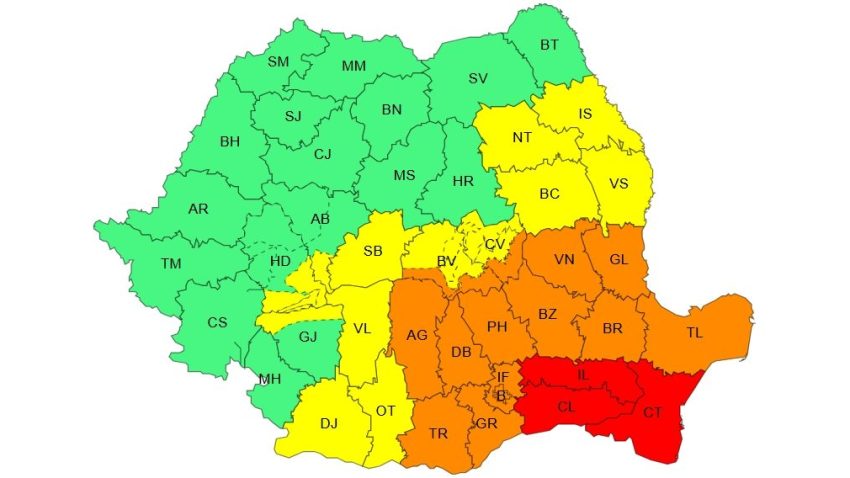 COD ROȘU și PORTOCALIU de ploi în județele Constanța și Tulcea!