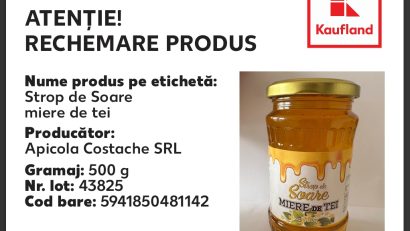 ALERTĂ de retragere a unui lot din produsul „Strop de Soare – Miere de tei”, vândut în toată țara