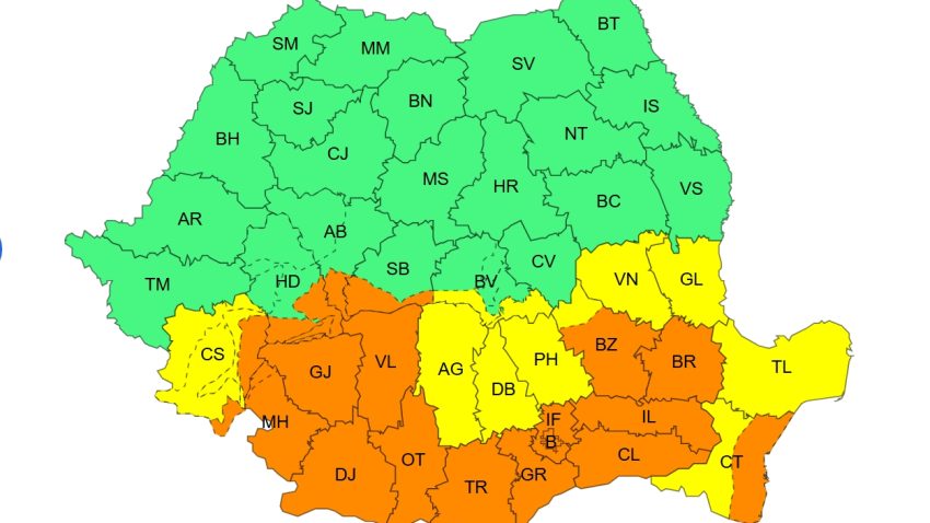Dobrogea, sub CODURI PORTOCALIU și GALBEN de furtuni și ploi