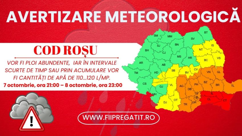 COD ROȘU de precipitații în județul CONSTANȚA și PORTOCALIU la TULCEA!