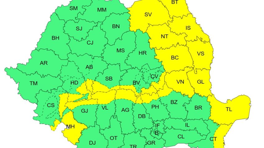 CONSTANȚA/TULCEA: O nouă avertizare de cod GALBEN