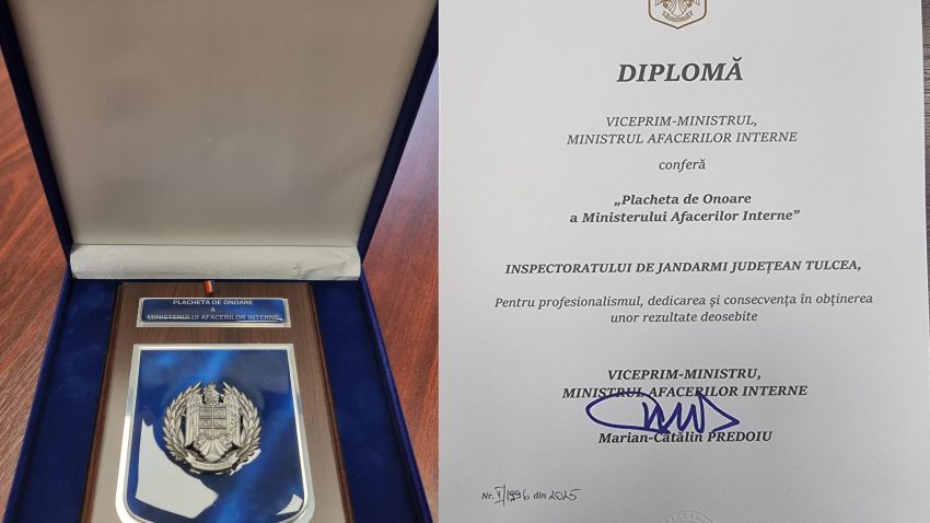 Jandarmeria TULCEA a primit Placheta de Onoare a Ministerului Afacerilor Interne