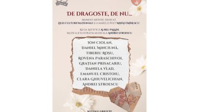 „De dragoste, de nu ….” – moment artistic, cultural-educativ, de Ziua Culturii Naționale, la Teatrul “Căluțul de Mare”