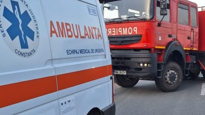 Județul CONSTANȚA: Accident rutier cu un autoturism răsturnat pe DN 2A, în zona Kartali